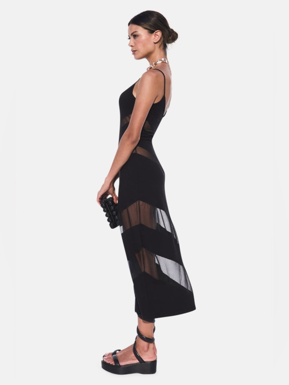Cult Gaia Lani Knit Midi Dress in Black Size XS Sheer Chevron - FAIR condition - Picture 8 of 9